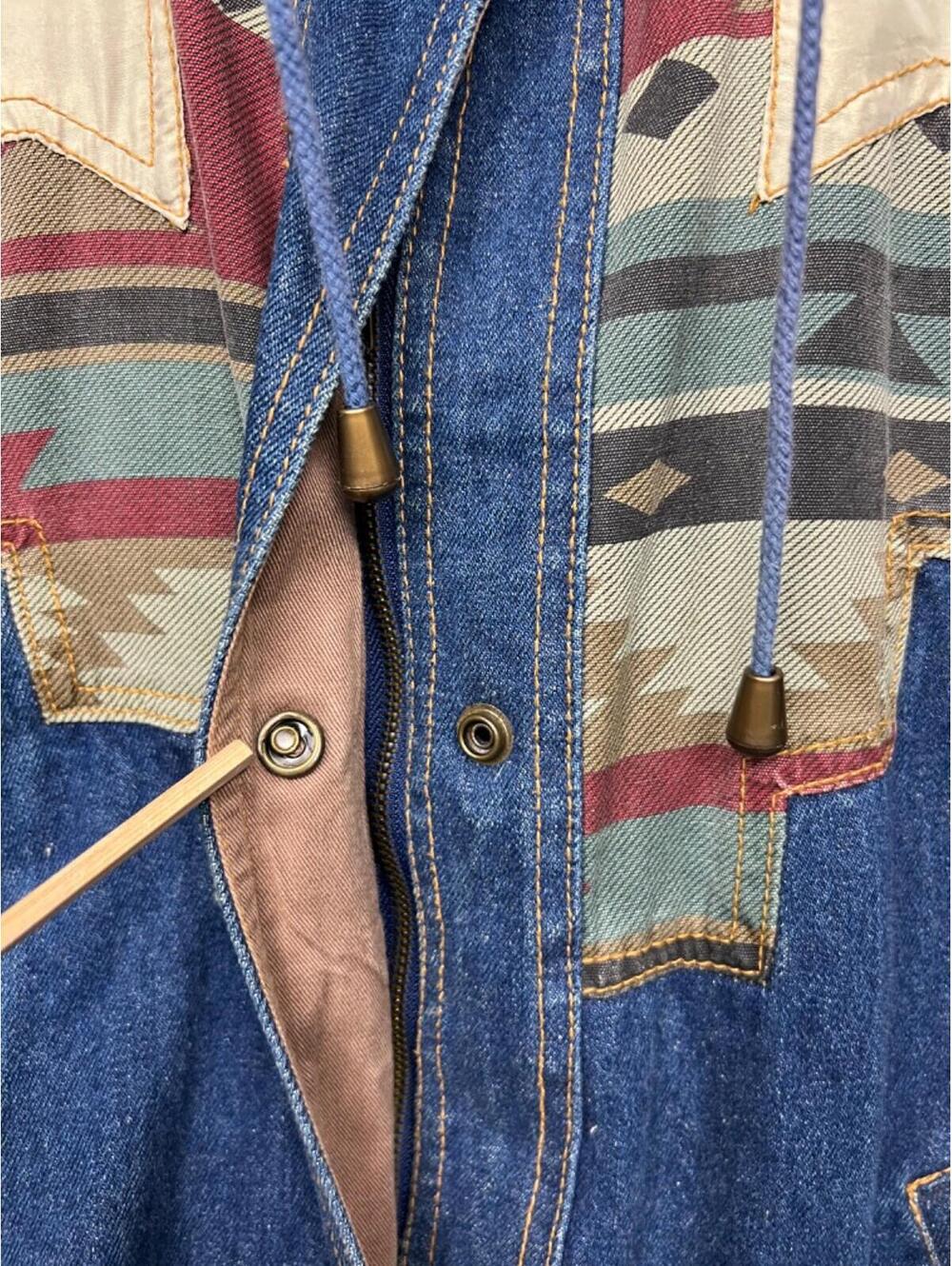 Vintage 80s 90s MidWest Aztec Womens L Denim Oversized Jacket Coat Western Boho - Picture 6 of 13